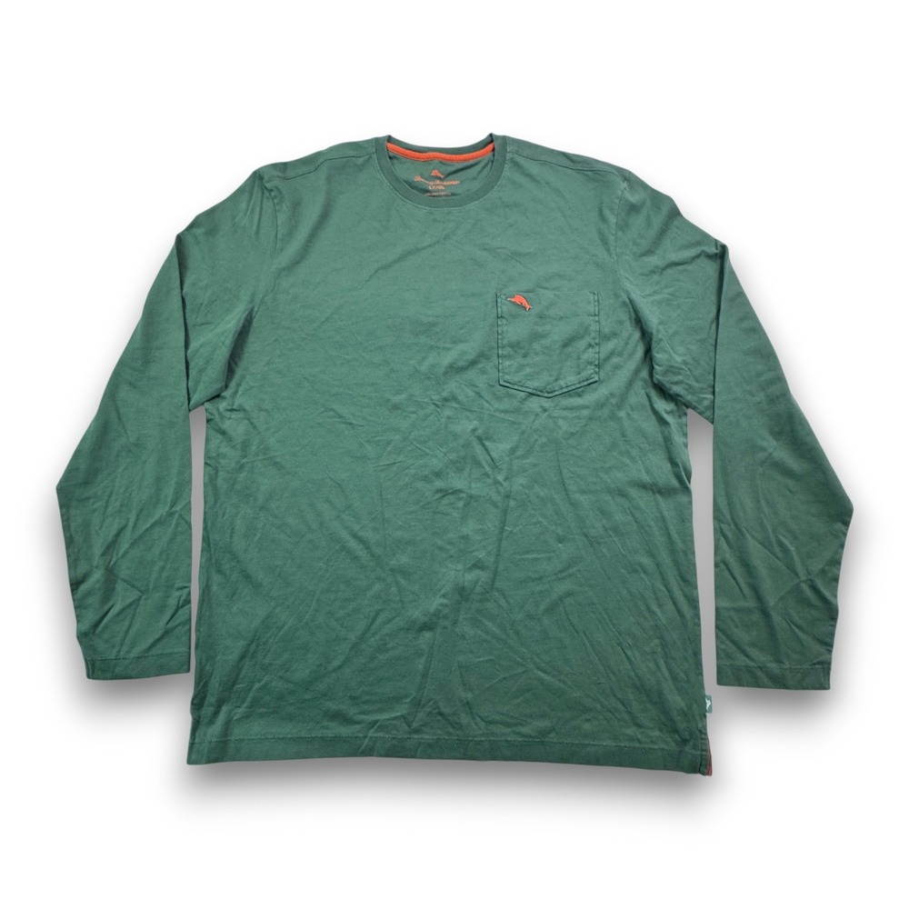 Tommy Bahama Mens LT Green Pima Cotton Long Sleeve Pocket T-Shirt 203-BT225284